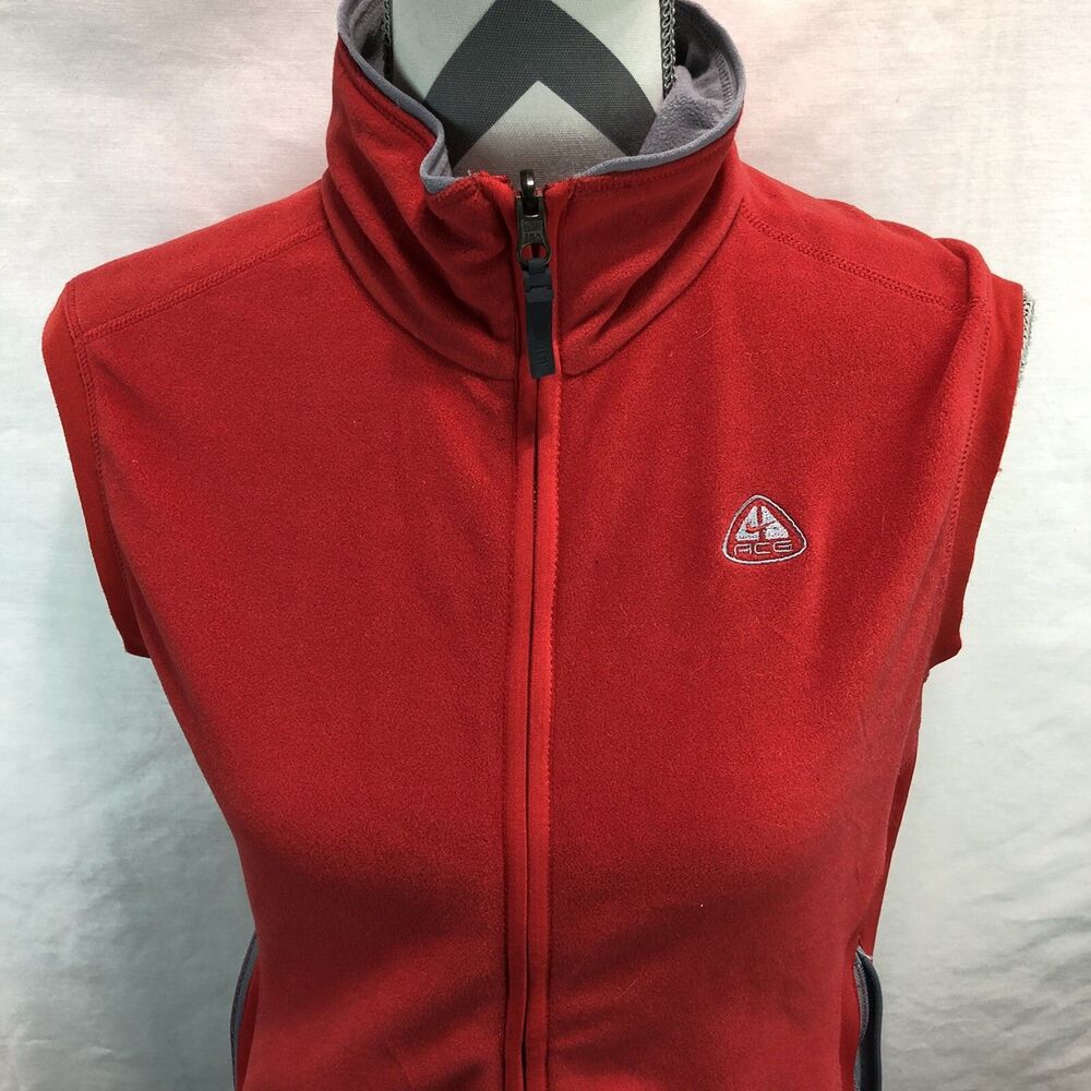 Nike ACG Thermal Layer 2 Red Full Zip Fleece Vest Zip Pockets SMALL VV9